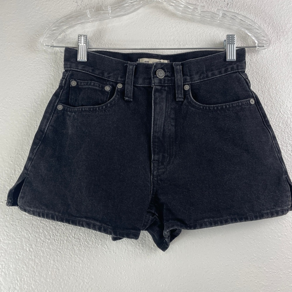 Madewell Momjean Short Short Womens 24 Black Denim Slit Hem Shorts Summer 90s